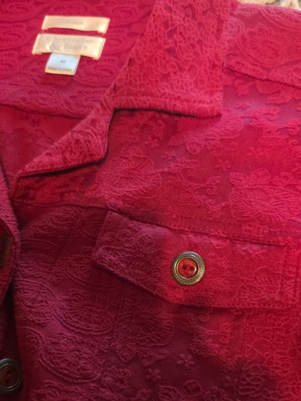 Christopher & Banks Textured Red Button-Front Jean Jacket - Picture 7 of 8